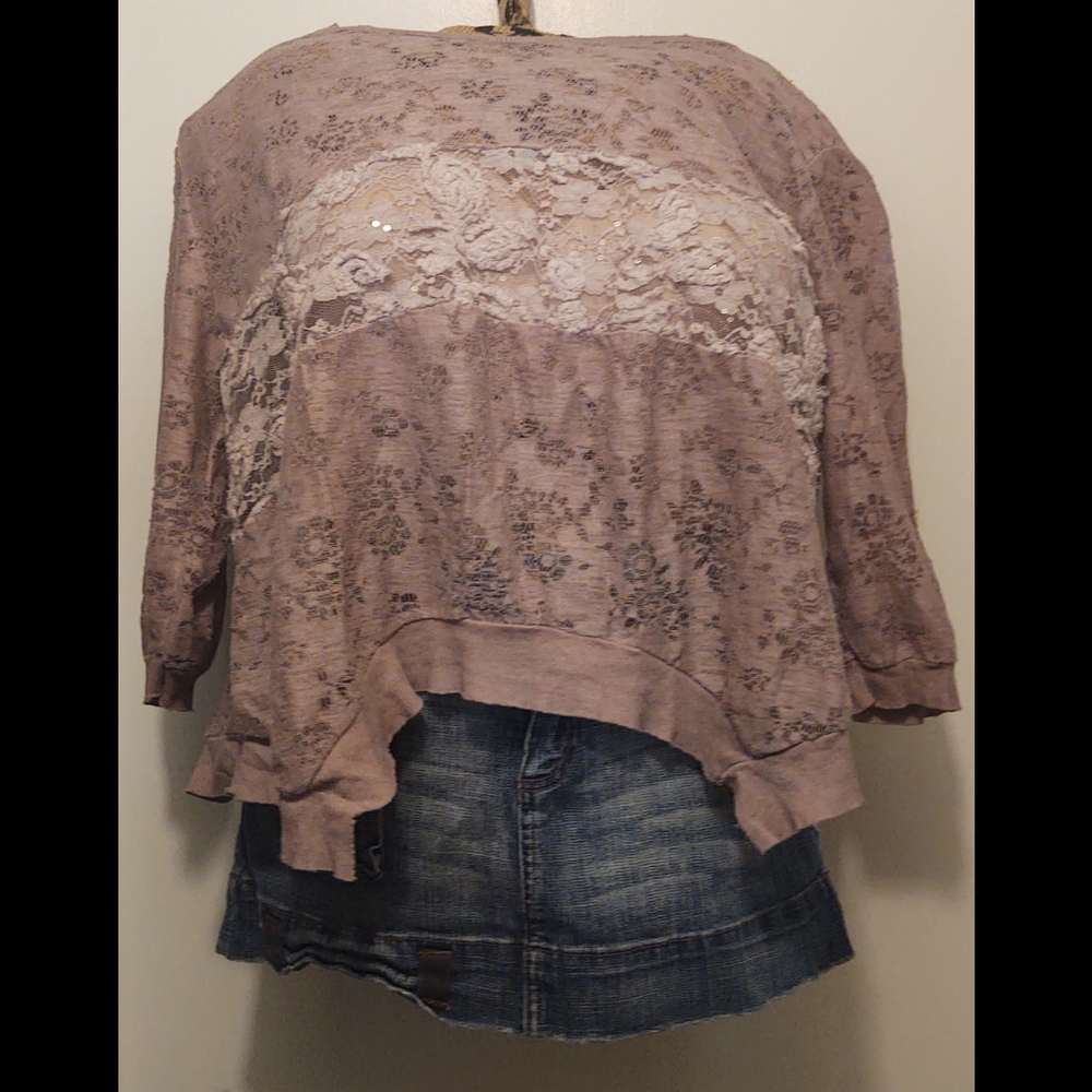Multi-Pink Cropped, Flaired Lace Top (top only)